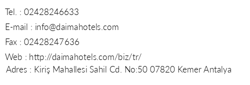 Daima Biz Hotel telefon numaralar, faks, e-mail, posta adresi ve iletiim bilgileri